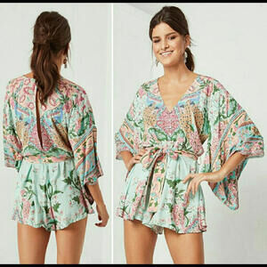 NWOT Spell Lotus Playsuit Romper in Peacock XS